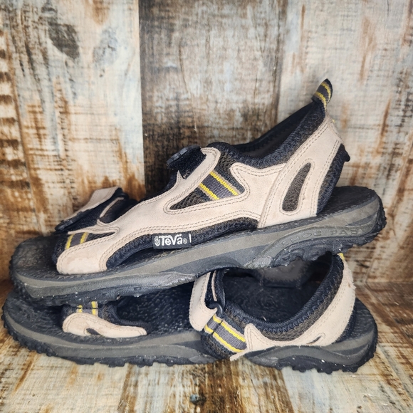 Teva Sandals Mens 11 Trail Hiking Ankle Strappy Flats 6702 Brown Leather Shoes - Picture 2 of 5